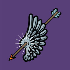 Wing getting hit by golden arrow cartoon vector illustration