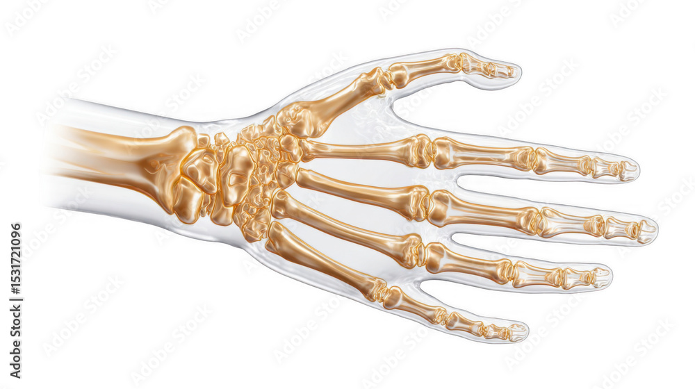 Poster realistic 3d rendering of human hand bones. including carpals. metacarpals. and phalanges