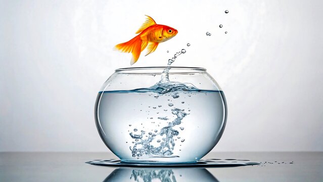 Goldfish Leaping from Bowl Water Splashing Freedom Aquatic Animal Concept