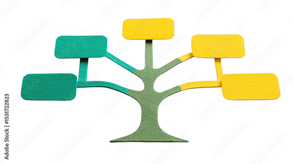 Poster colorful decision tree with empty labels representing different choices, visualizing the concept of 