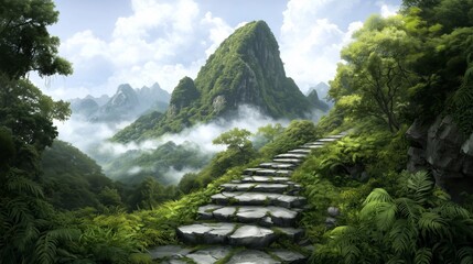 Scenic Mountain Pathway Amidst Lush Greenery