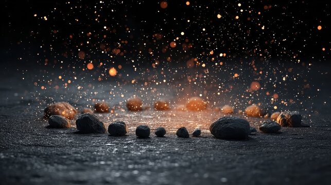 Abstract Dark Stones with Sparkling Light