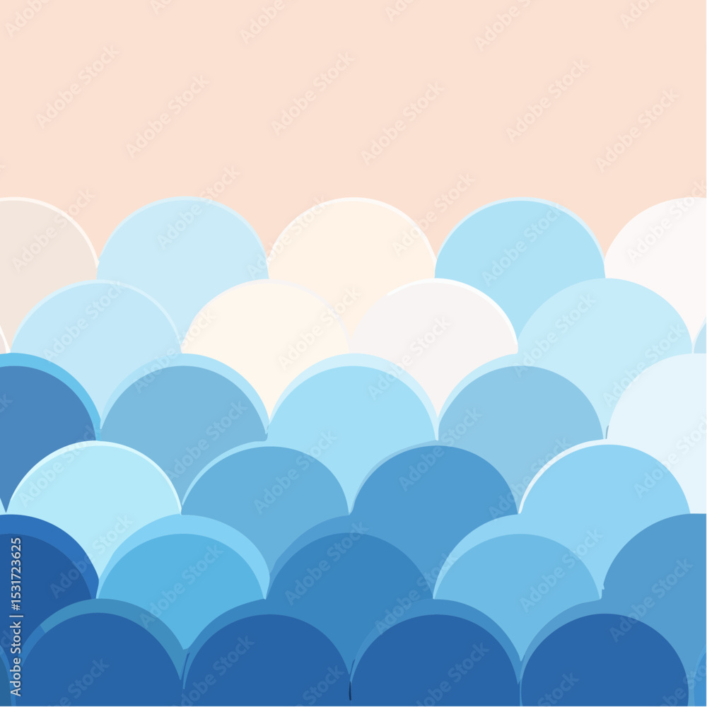 Poster abstract illustration of a layered wave pattern featuring a gradient of blue hues, creating a visual