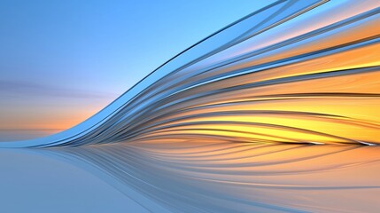 Dynamic Abstract Waves Reflecting Sunset Hues Against a Calm Horizon