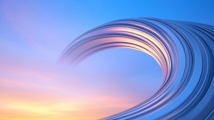 Abstract Wave Form in Shades of Blue and Purple Against a Sunset Sky
