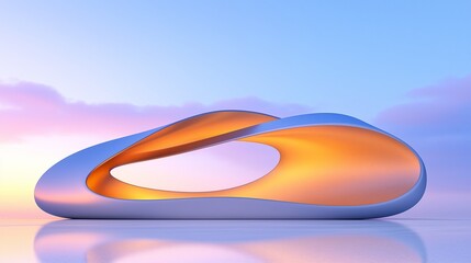 Futuristic Architectural Structure Illuminated by Golden Sunrise