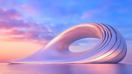 Futuristic White Architectural Sculpture Against Colorful Sunset Sky