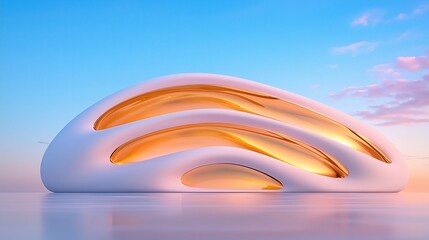 Futuristic Architectural Design Featuring Smooth Curves and Soft Lighting at Sunset