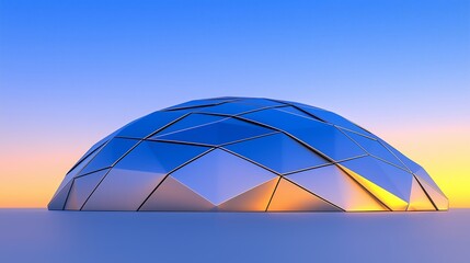 Futuristic Glass Geodesic Dome Against a Colorful Sunset