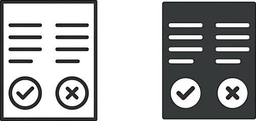 Minimalist Checklist Icon with Approval and Rejection Symbols in Outline and Solid Style