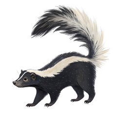 Striped Skunk Illustration: Wildlife Animal Art, Nature Graphic,  Mephitis mephitis,  Mammal Illustration on transparent background