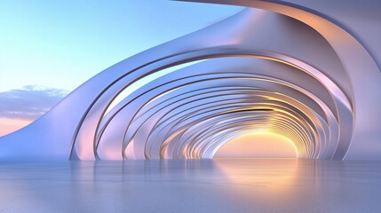 Surreal Futuristic Architecture with Flowing White Curves and Soft Pastel Sky