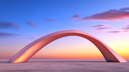 Pink Arch Structure Against Sunset Sky Over Sandy Landscape