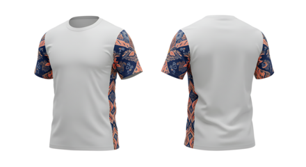 Blank gray t shirt with patterned sleeves and side panels