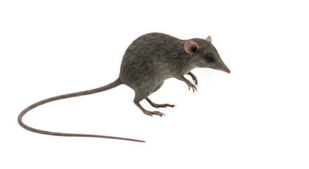 Detailed Gray Mouse in Profile View Against White Background