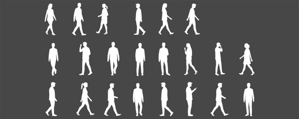 Silhouette Vector of Walking Men and Women, Urban Character Outlines, Office People, Minimalist Pose Collection, Casual and Business Style, Flat Modern Human Figures