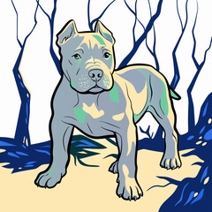 Cute Blue Pitbull Puppy in Woods Illustration