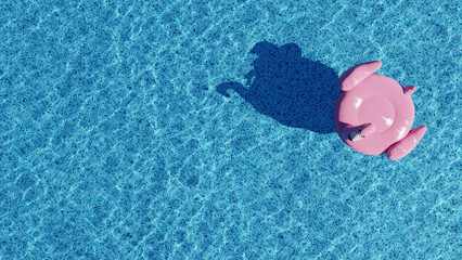 3D Rendering. Yellow pool float, ring floating in a refreshing blue swimming pool