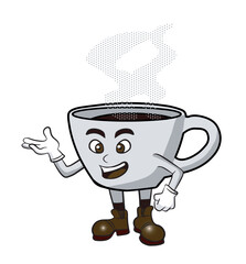  Mascot character of a cup of hot coffee with nice steam. Isolated on transparent background.