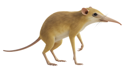 Golden longnosed potoroo with slender limbs and a prehensile tail