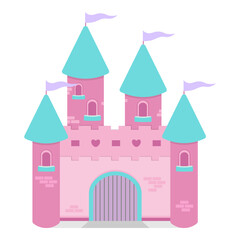 cute pink castle in vector