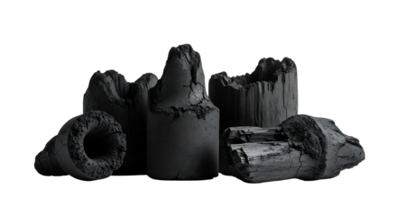 Charcoal Sculptures Abstract Composition of Dark Textured and Eroded Wood Pieces