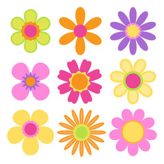 set of flowers with fluorescent colors