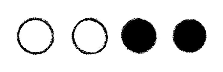 Set of shabby circle shape vector charcoal pencil art brushes