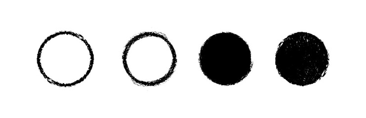 Set of shabby circle shape vector charcoal pencil art brushes