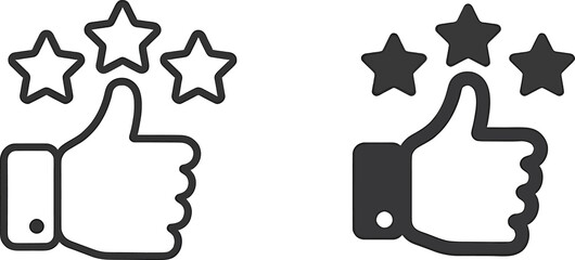 Thumbs Up with Star Rating Icon – Outline and Solid Style Vector Illustration
