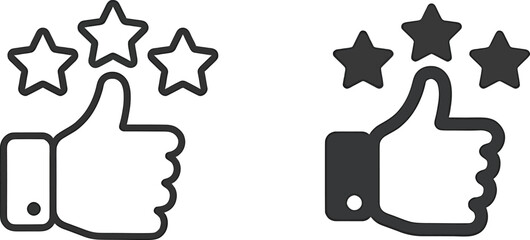 Thumbs Up with Star Rating Icon – Outline and Solid Style Vector Illustration