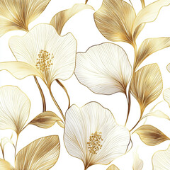 Vector art floral pattern, luxury plant texture gold