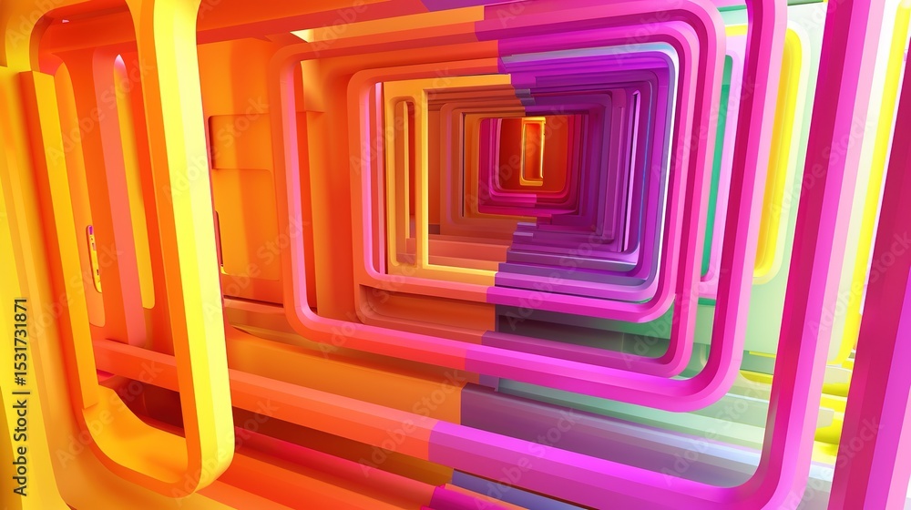 Poster chromatic labyrinths in 3d: multicolored gradient tubes, simple labyrinth wallpaper, and colorful vo