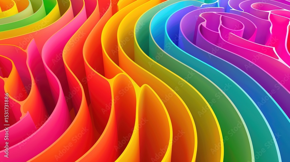 Poster chromatic labyrinths in 3d: multicolored gradient tubes, simple labyrinth wallpaper, and colorful vo