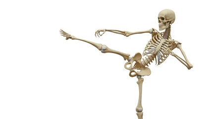 Skeleton Kicking Against White Background