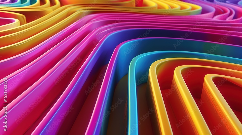 Poster chromatic labyrinths in 3d: multicolored gradient tubes, simple labyrinth wallpaper, and colorful vo