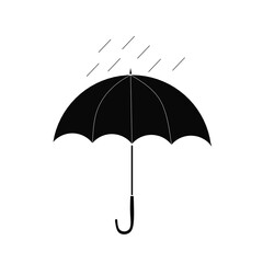 Black umbrella isolated on white background, umbrella sillhouette and rain drops vector, umbrella and rain drop on black background,black umbrella and rain drop illustration 