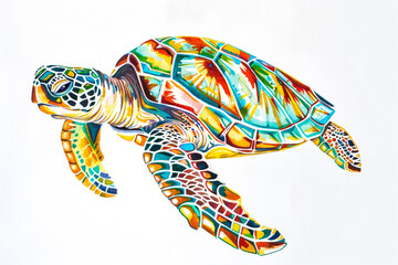 Turtle Indian art. A stylized turtle in watercolor technique. Turtle island indigenous art.
