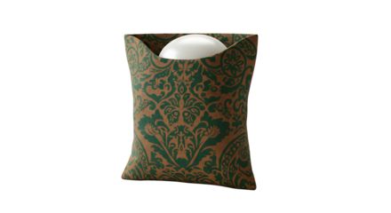 Dark olive brown pouch with teal damask pattern