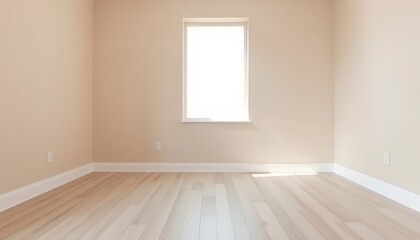 Empty room with light beige walls and light wood flooring