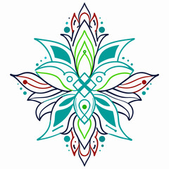Colorful Mandala Design, Teal Green Red Line Art