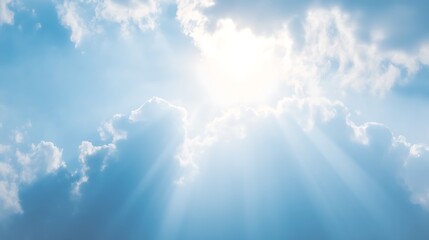 Sunlight breaking through beautiful fluffy clouds