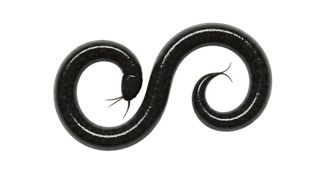 Sleek Black Aquatic Creature in Figure Eight Pose