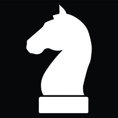 black chess horse, Minimalist White Chess Knight Icon on Black Background 