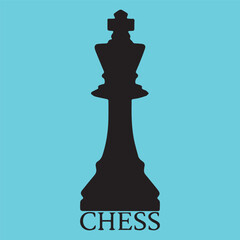 chess pawn on a Chess board, Black Chess King Silhouette on Blue Background with "CHESS" 