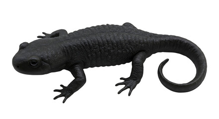 Obraz premium Striking Black Salamander with Detailed Skin and Curled Tail Isolated View
