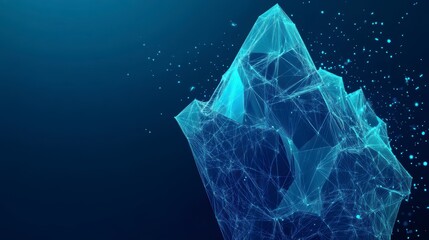 Abstract polygonal iceberg illustration with glowing particles.