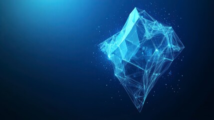 Abstract blue glowing geometric shape on dark background.