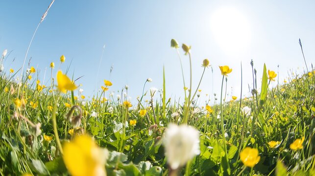 Meadow of wildflowers under sunny sky