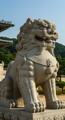 Majestic Stone Guardian Lion at Gyeongbokgung Palace, Seoul, South Korea: A Symbol of Strength and Protection